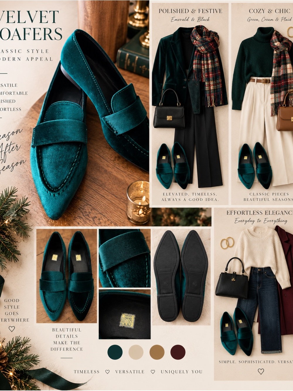 Dark Green Velvet Loafers